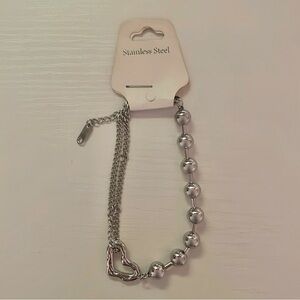 Silver Heart Beaded Chain Fashion Bracelet